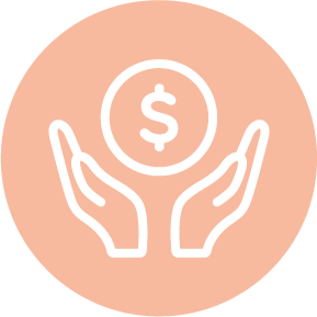 Affordable_price an icon of 2 hands with palms up with a circle with dollar sign hovering above them