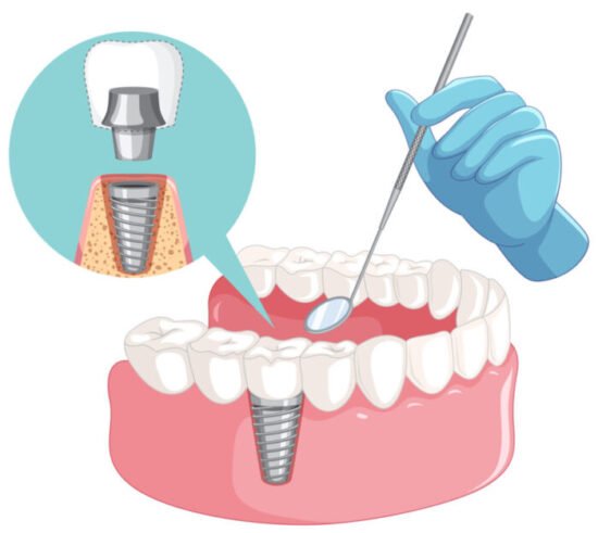 Dentist hand with human teeth model illustration